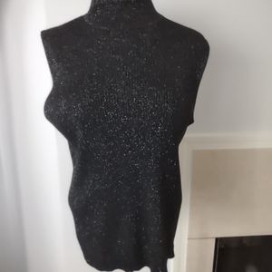 Black shimmer mock neck sleeveless sweater XL